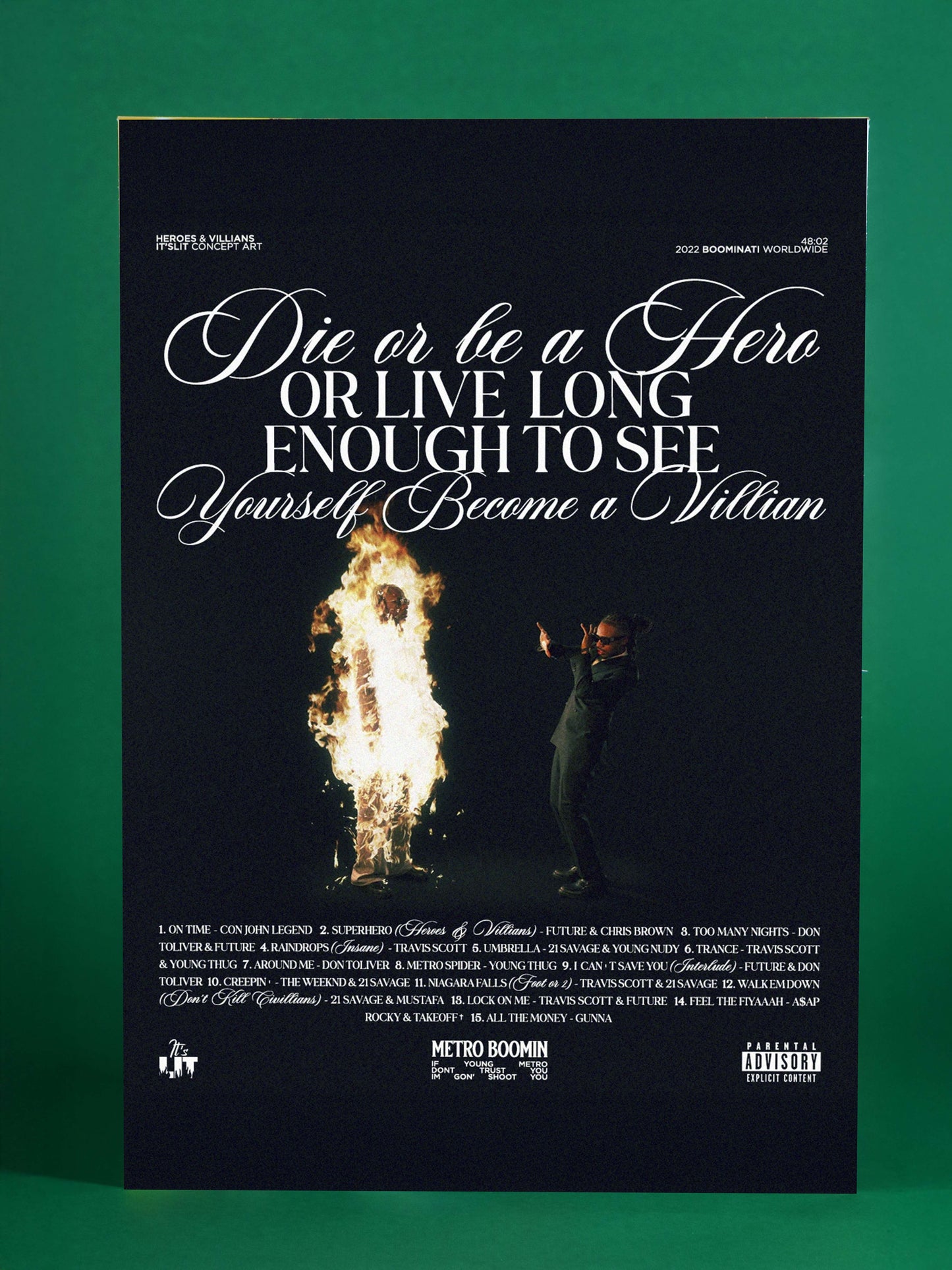 Metro Boomin “Die or Be a Hero” Poster – Cinematic Rap Album Art Print