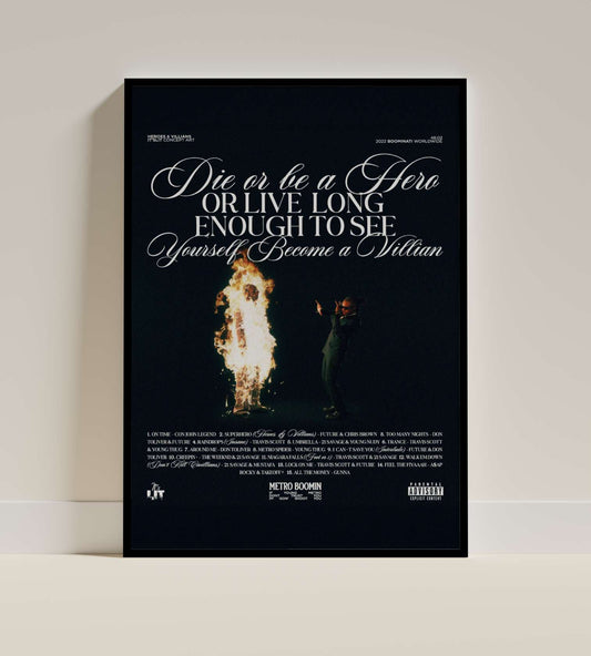 Metro Boomin “Die or Be a Hero” Poster – Cinematic Rap Album Art Print