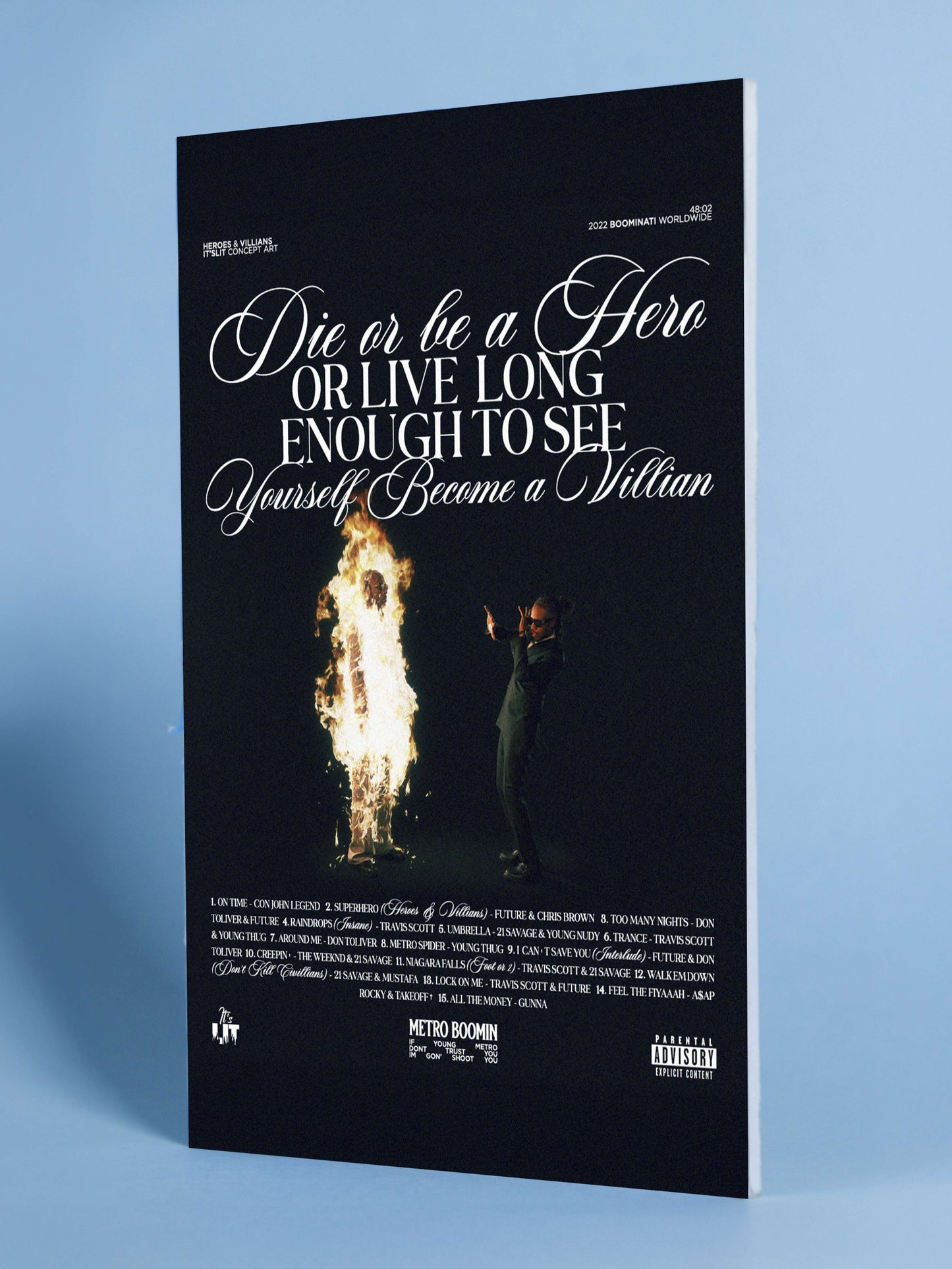 Metro Boomin “Die or Be a Hero” Poster – Cinematic Rap Album Art Print