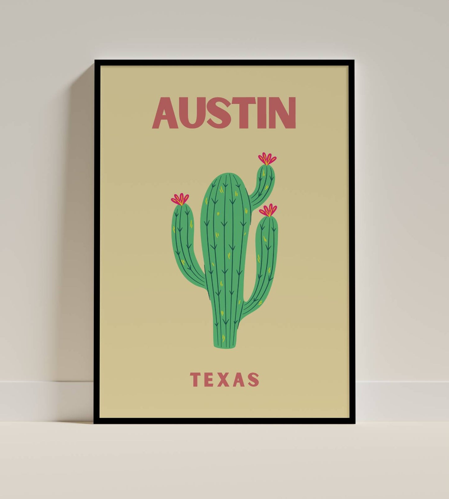 Austin Texas Cactus Poster – Colorful Southwest Wall Art