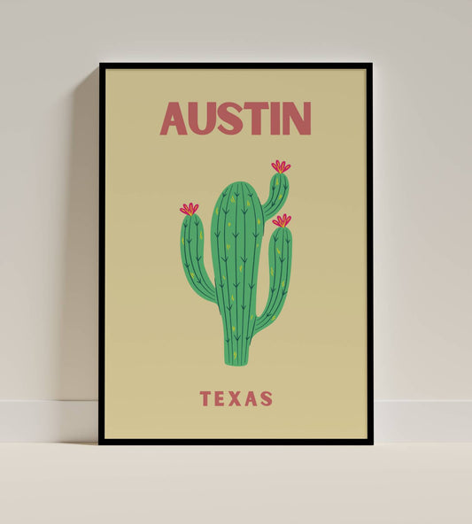 Austin Texas Cactus Poster – Colorful Southwest Wall Art