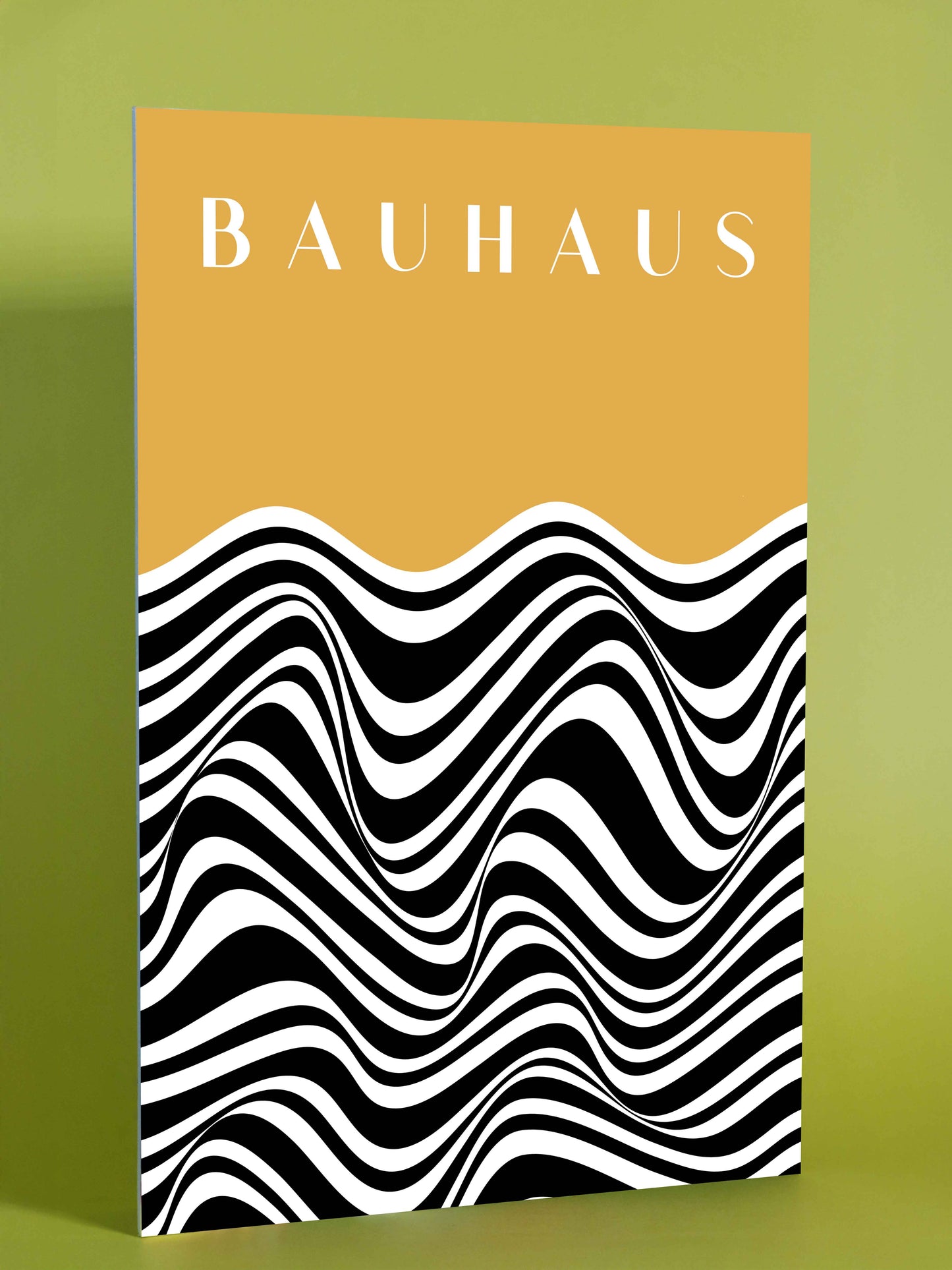 Modern Bauhaus Abstract Wave Poster – Yellow & Black