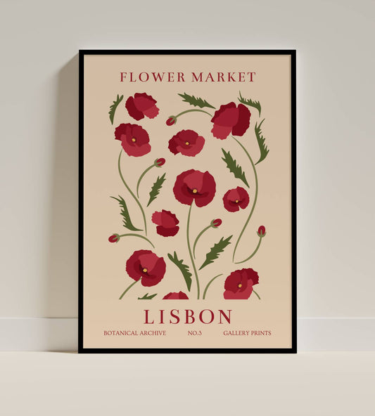 Lisbon Flower Market Poster – Botanical Poppies