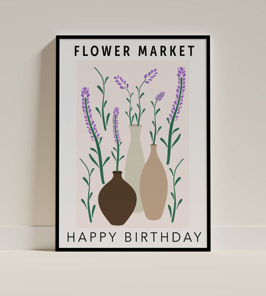Flower Market Lavender Vase Birthday Poster