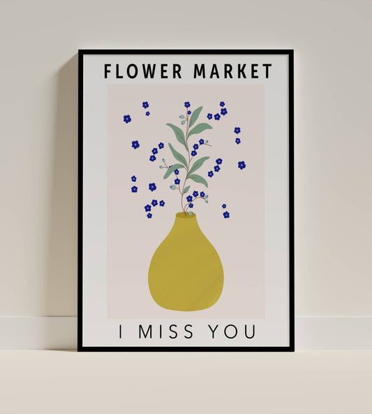 Flower Market I Miss You – Blue Floral Yellow Vase