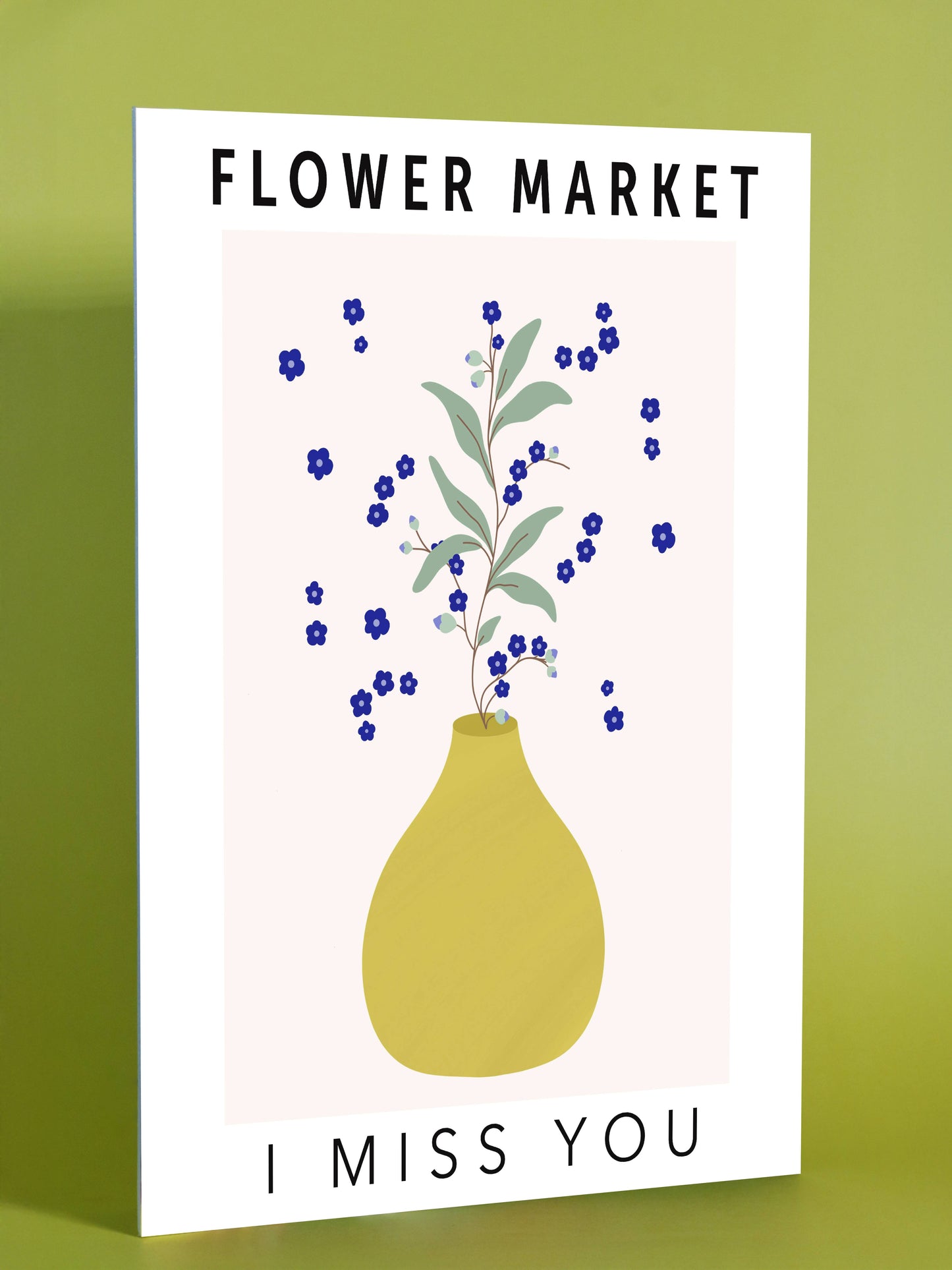 Flower Market I Miss You – Blue Floral Yellow Vase