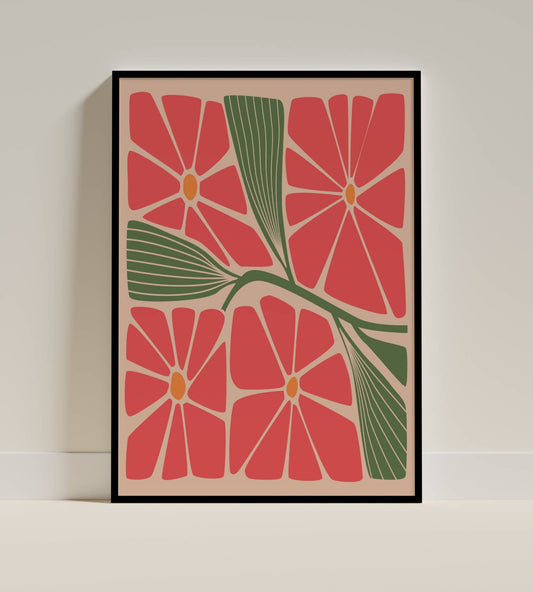 Modern Red Flower Abstract Botanical Print