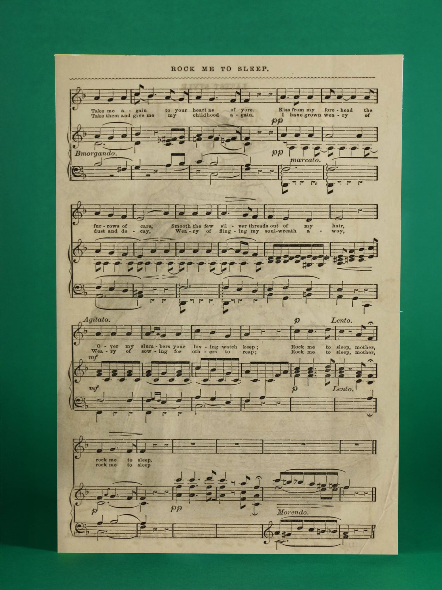 Vintage Sheet Music Poster – “Rock Me to Sleep”