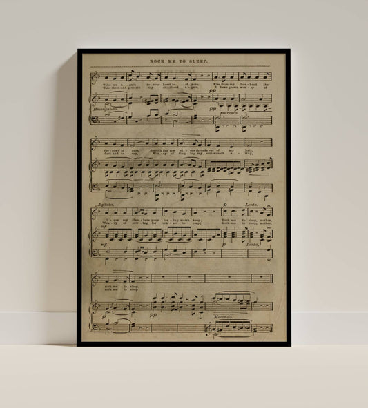 Vintage Sheet Music Poster – “Rock Me to Sleep”