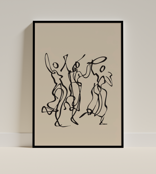Joyful Expression – Dancing Figures Line Art Print