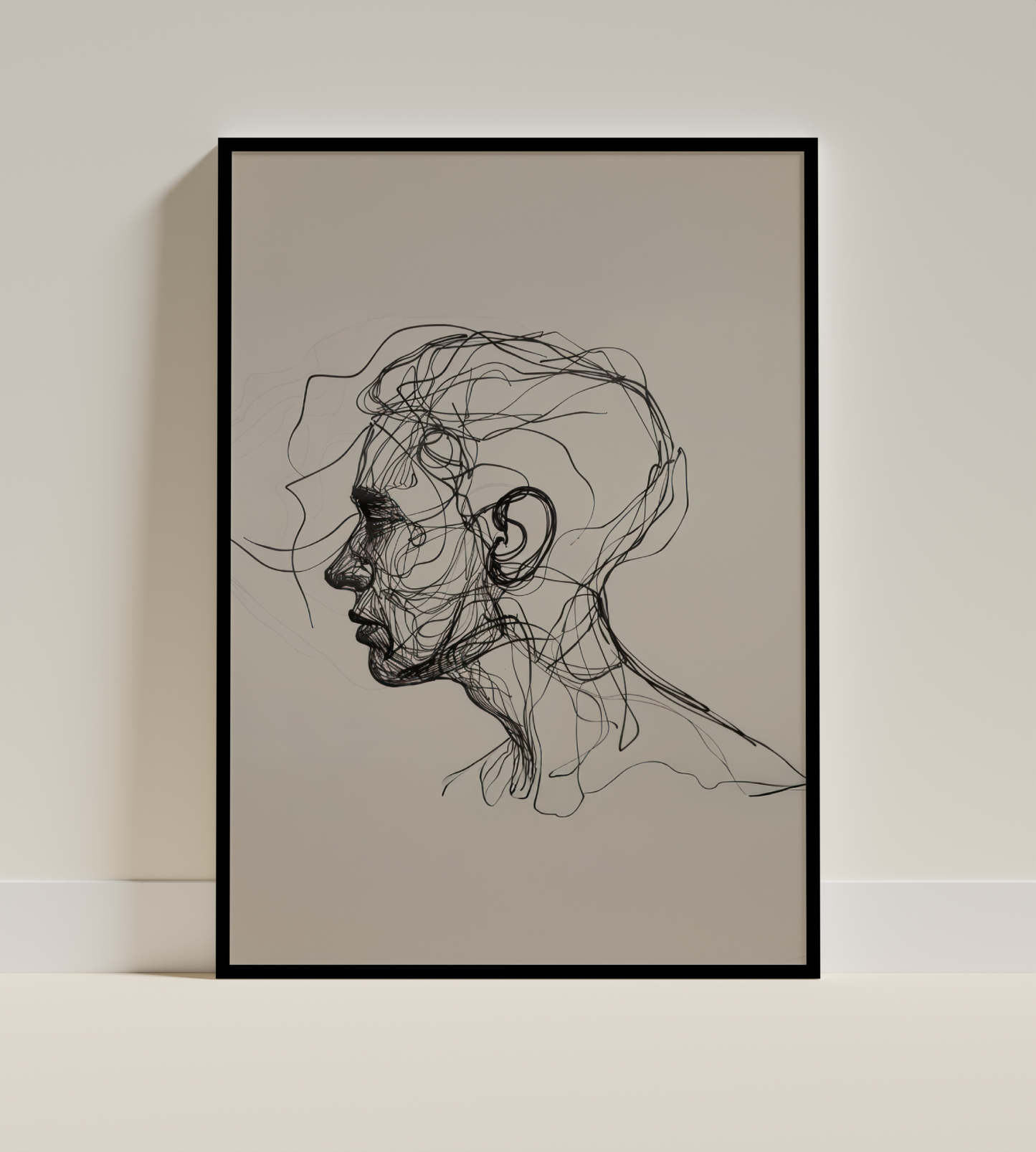 Expressive Contour Portrait – Ink Line Drawing Art Print