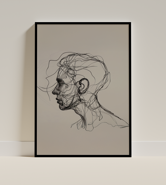 Expressive Contour Portrait – Ink Line Drawing Art Print