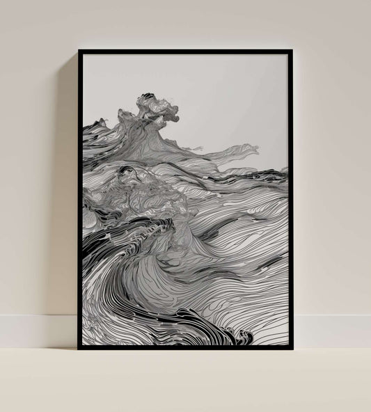 Abstract Flow - Black and White Wave Lines Poster