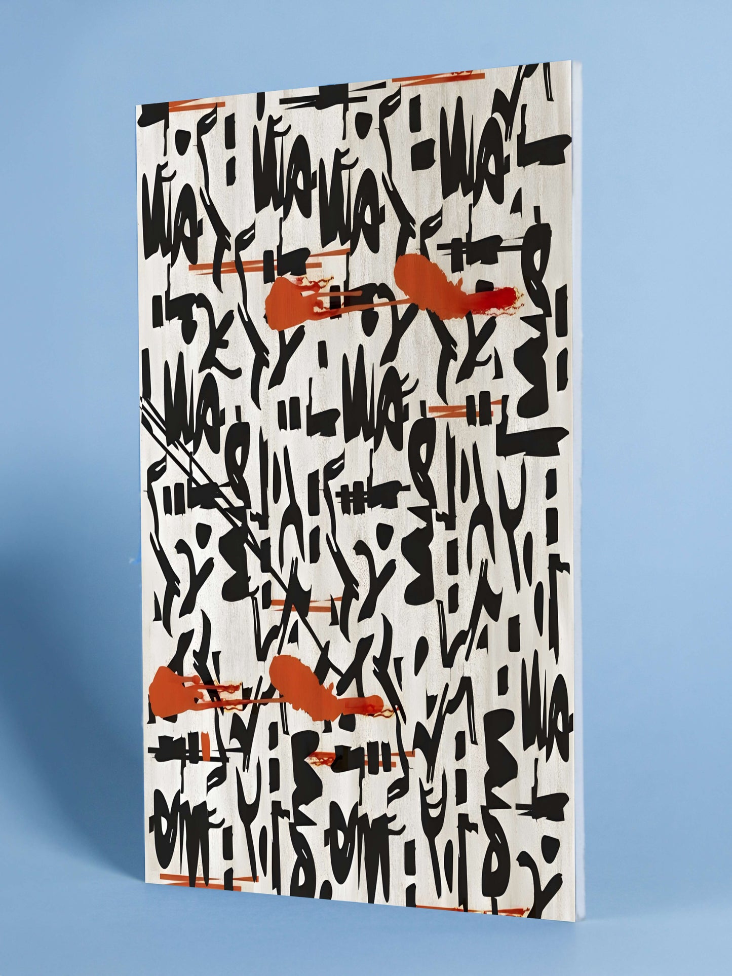 Abstract Urban Calligraphy Print with Red Accents