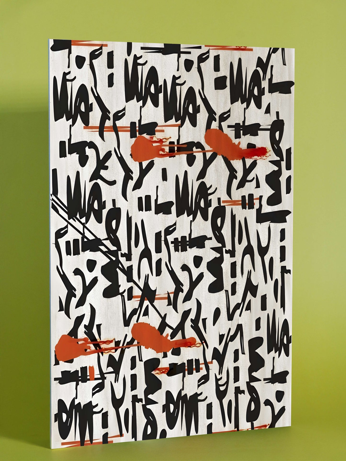 Abstract Urban Calligraphy Print with Red Accents