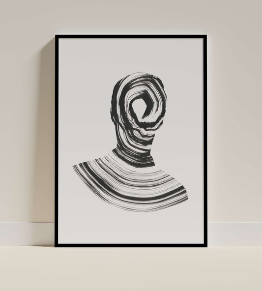 Abstract Monochrome Portrait – Modern Minimalist Line Art