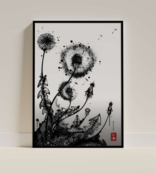 Dandelion Dreams Ink Art Poster