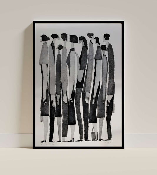 Stylized Crowd Fashion Illustration Print