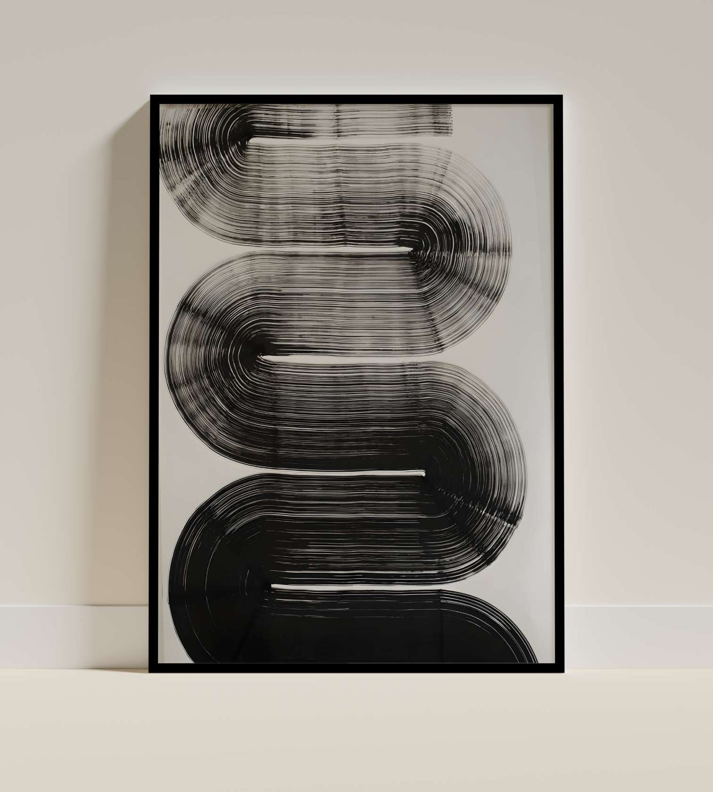 Monochrome Motion: Minimalist Black Swirl Art Print