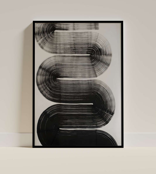 Monochrome Motion: Minimalist Black Swirl Art Print