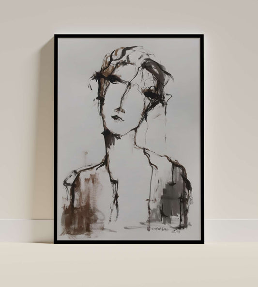 Thoughtful Muse: Minimalist Portrait Sketch Art Print