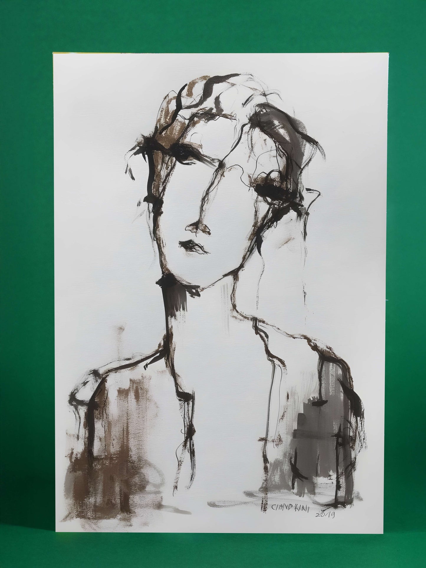 Thoughtful Muse: Minimalist Portrait Sketch Art Print