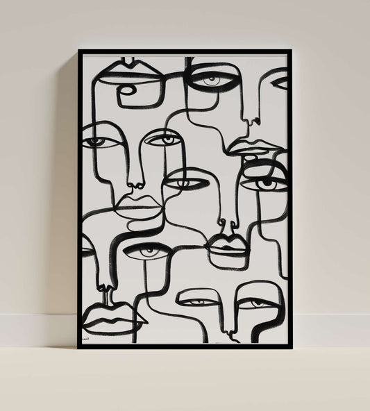 Abstract Faces Line Art Poster