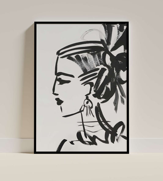 Fashion Ink Portrait – Elegant Woman Brushstroke Wall Art