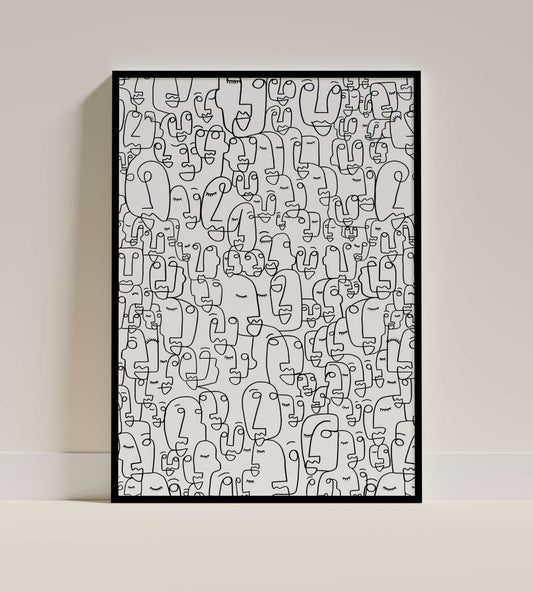 Continuous Line Faces Pattern Poster
