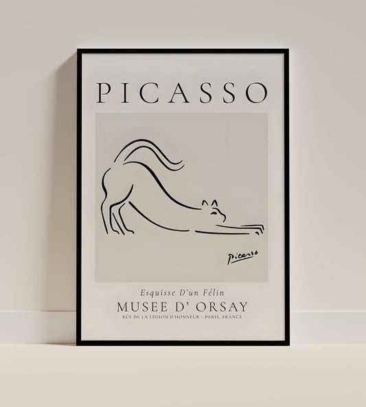 Picasso-Inspired Cat Sketch Art Poster