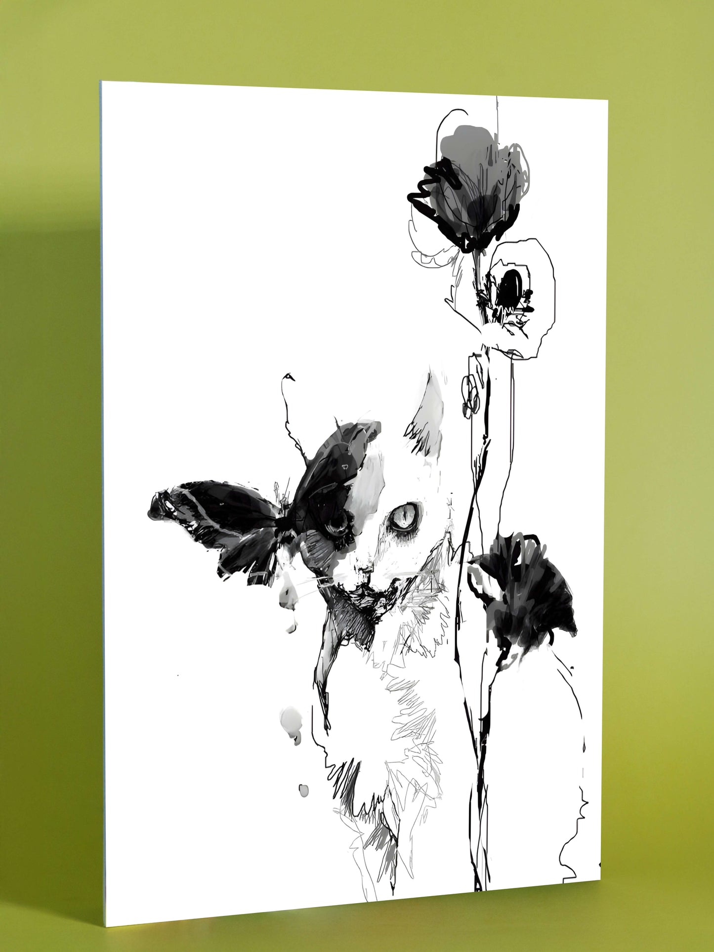 Artistic Cat and Flower Line Drawing Poster