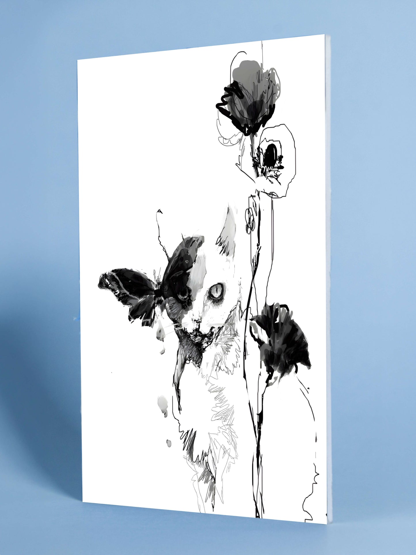 Artistic Cat and Flower Line Drawing Poster