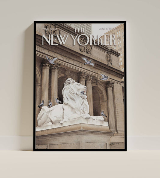 New York Public Library Lion – The New Yorker Cover Art Print, June 3, 2002