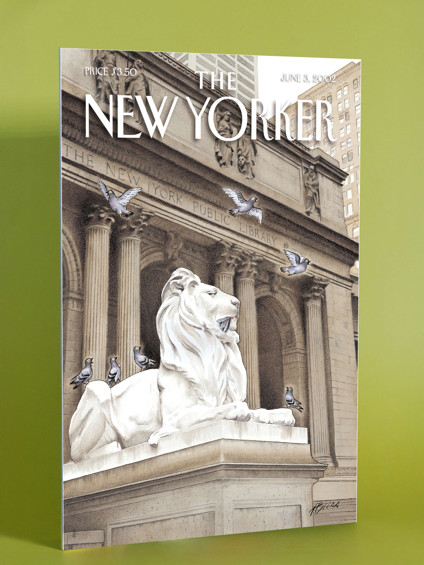 New York Public Library Lion – The New Yorker Cover Art Print, June 3, 2002