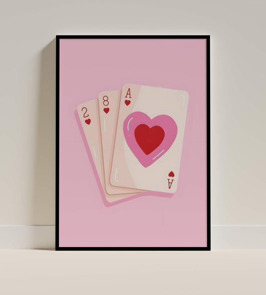 Pink Hearts Playing Cards Art Print