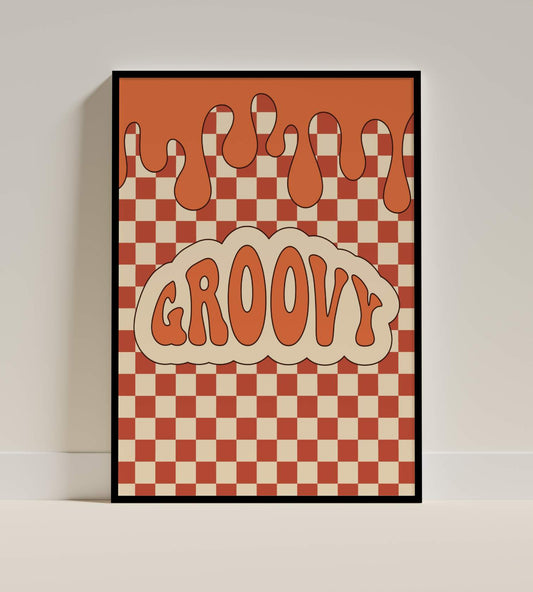 Groovy Retro Checkerboard Poster