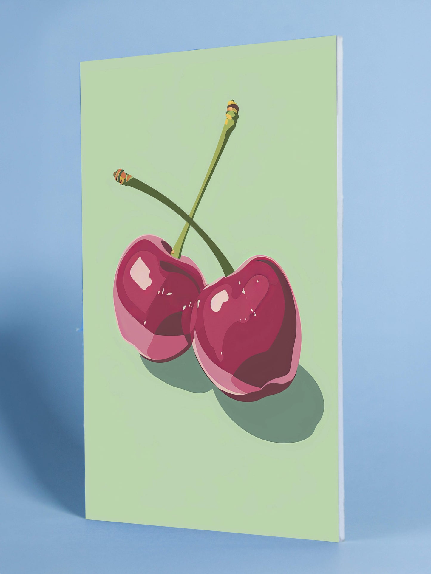 Minimalist Cherry Duo Poster – Modern Green Background