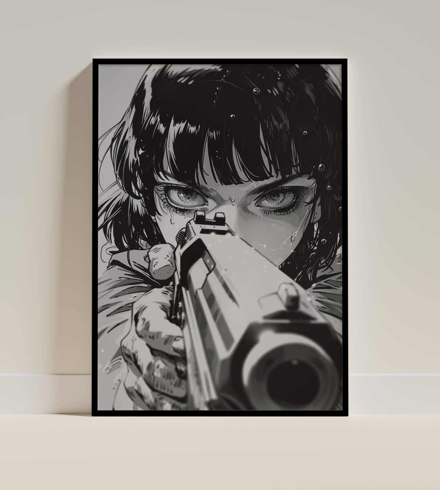 Noir Comic Girl with Gun Art Print