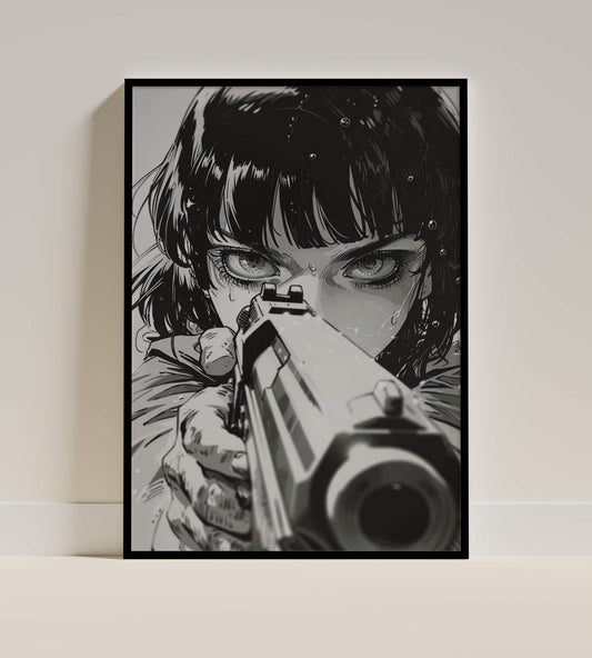 Noir Comic Girl with Gun Art Print
