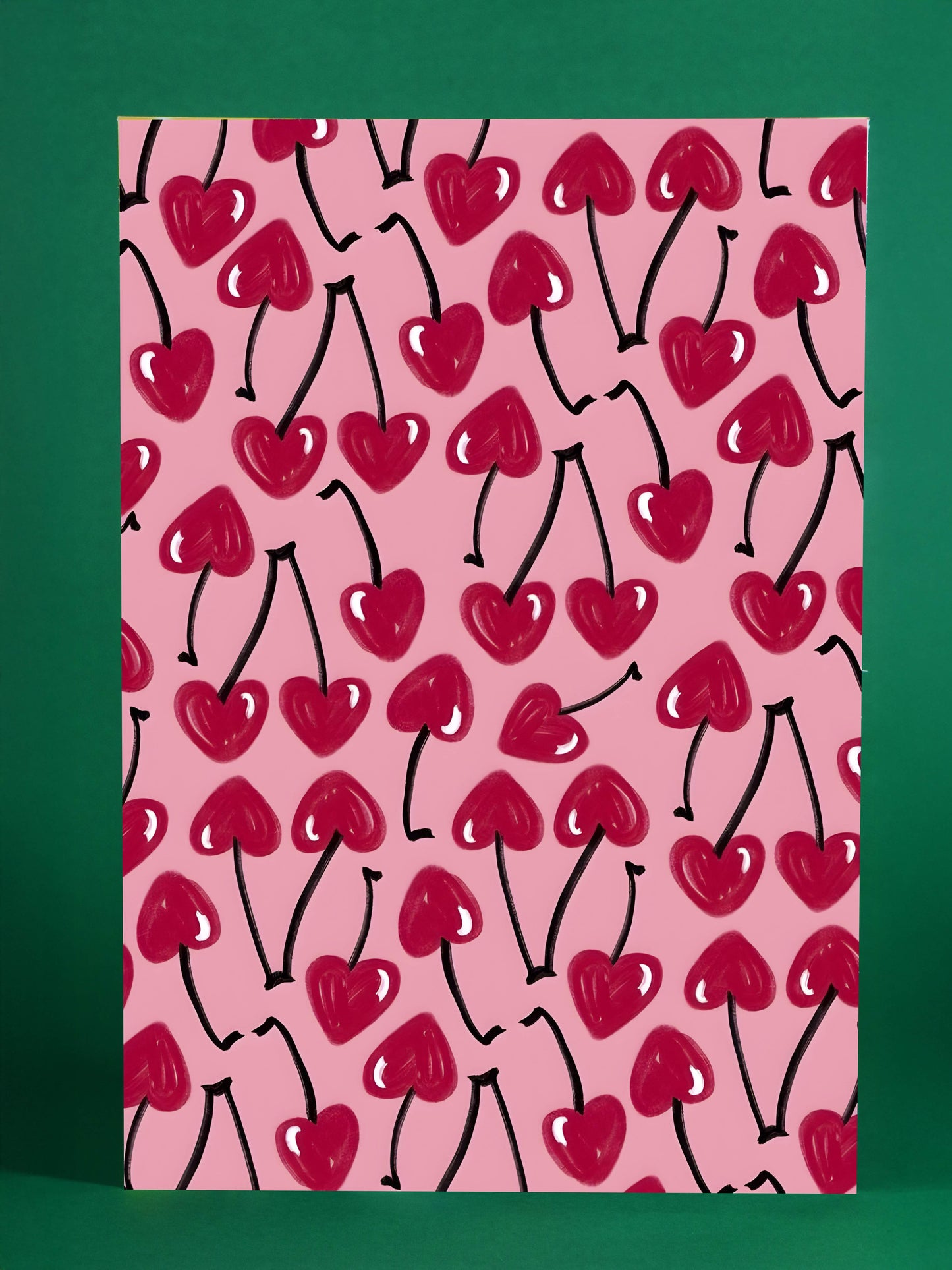 Heart Cherry Pattern Poster – Vibrant Pink Wall Art