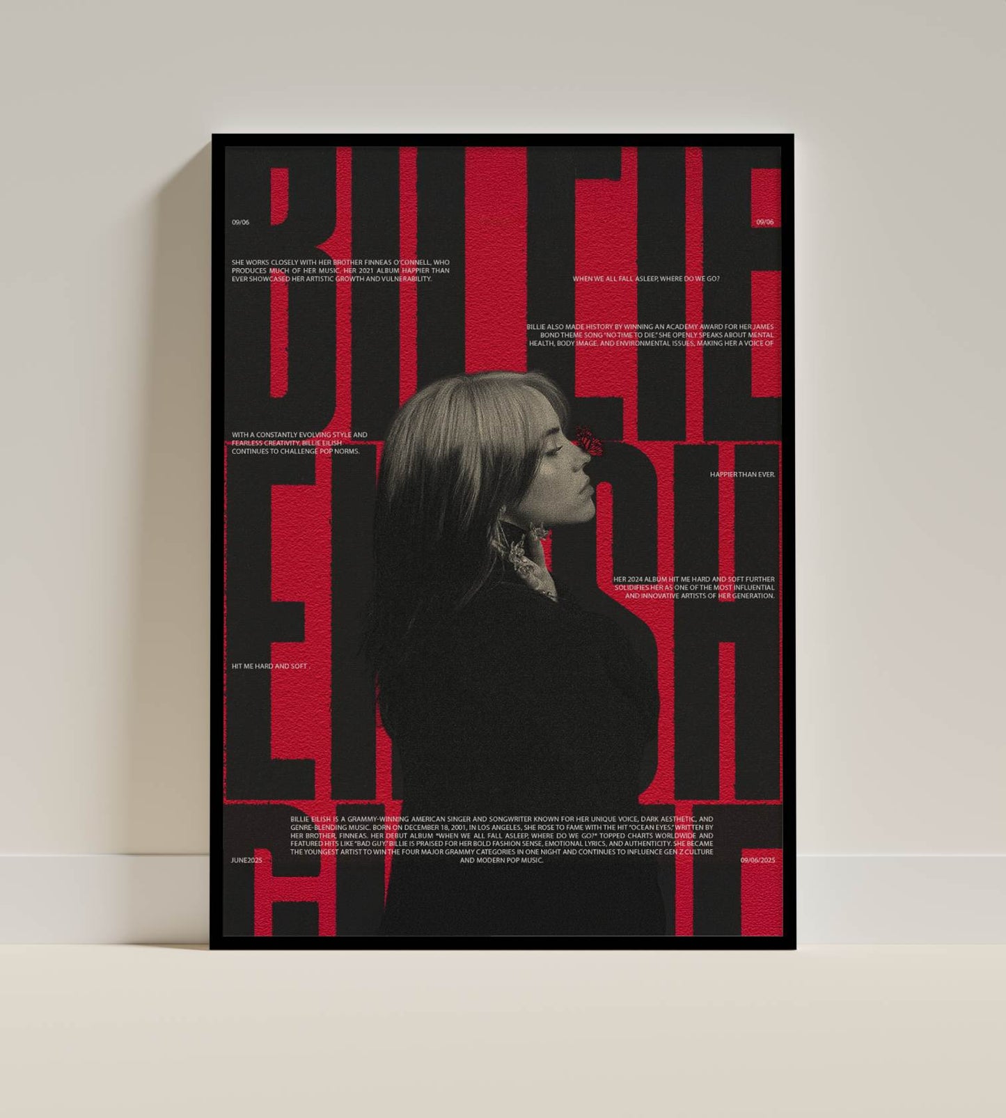Billie Eilish Red & Black Typography Poster