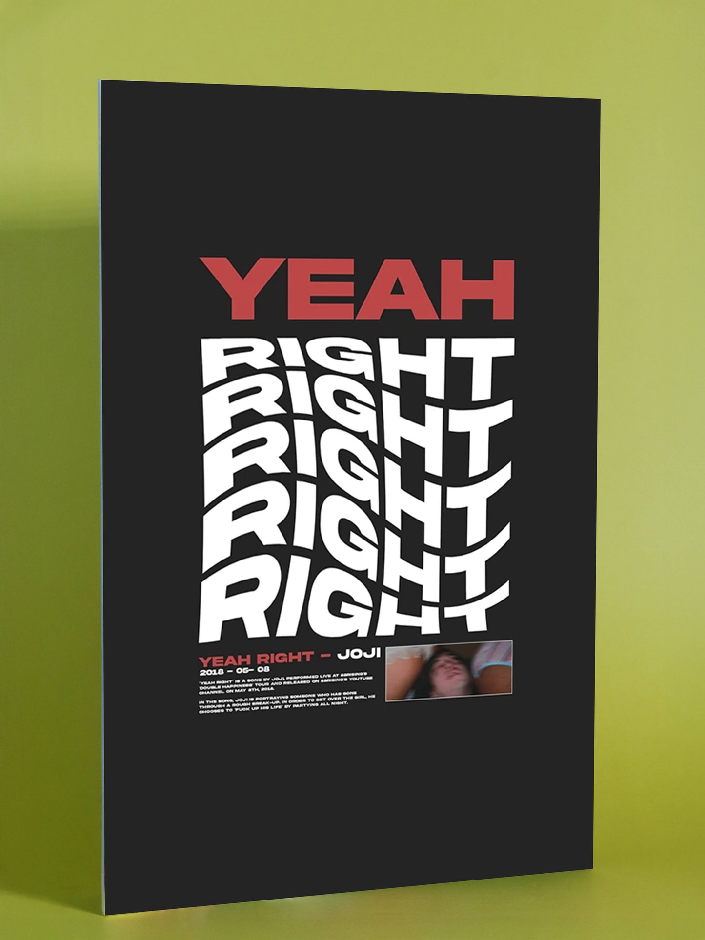 Yeah Right - Joji lyric art print