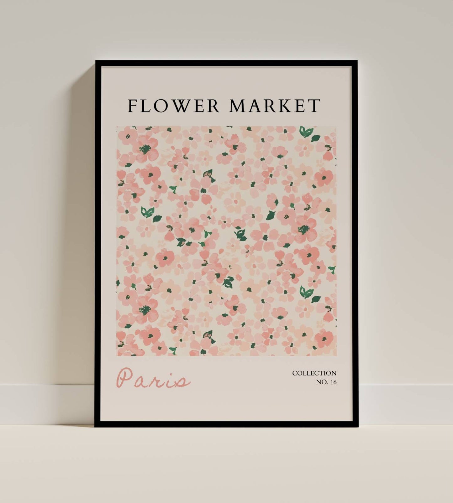 Paris Flower Market Poster – Blush Pink Floral Pattern