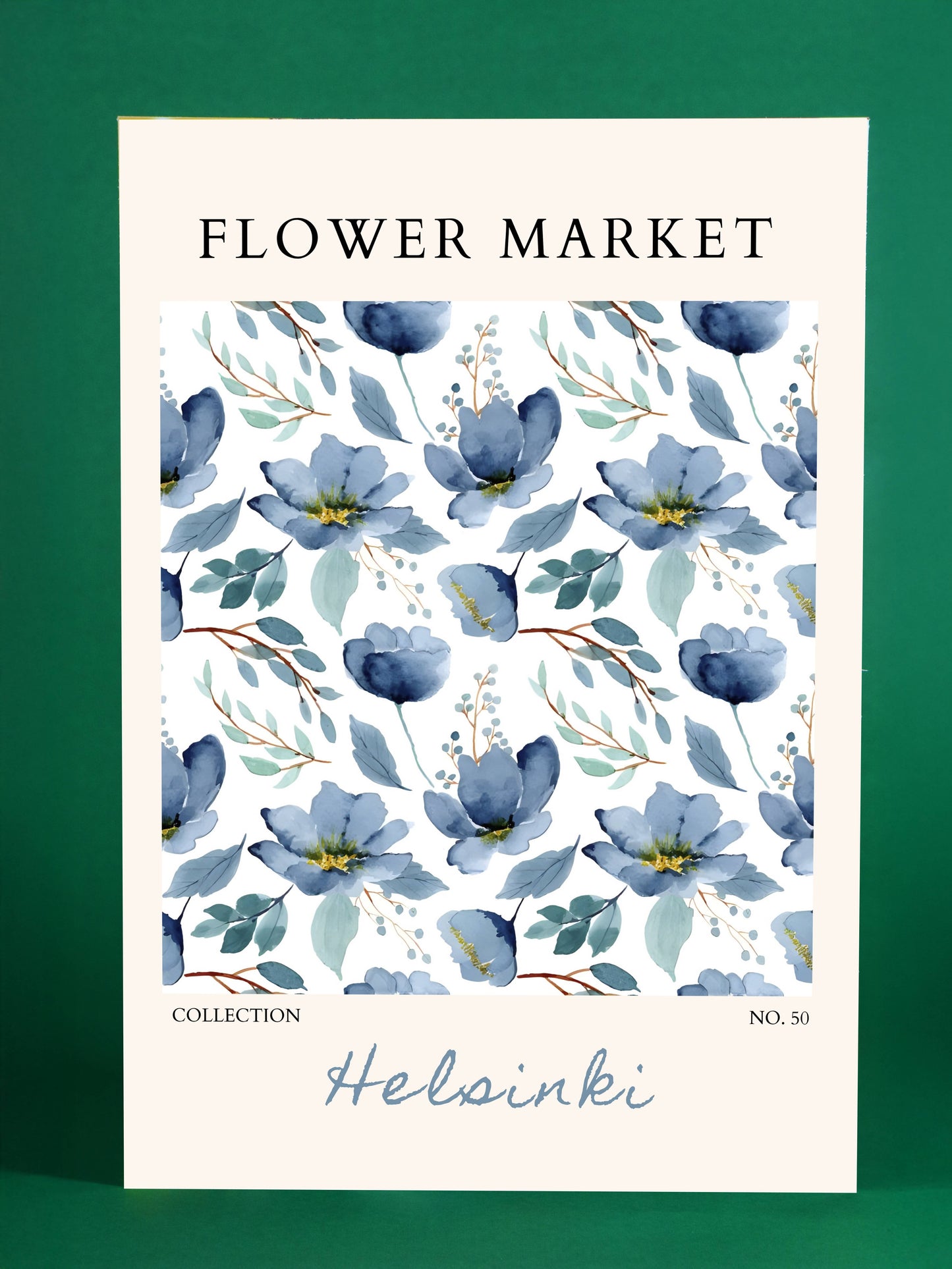 Helsinki Flower Market Poster – Blue Watercolor Floral