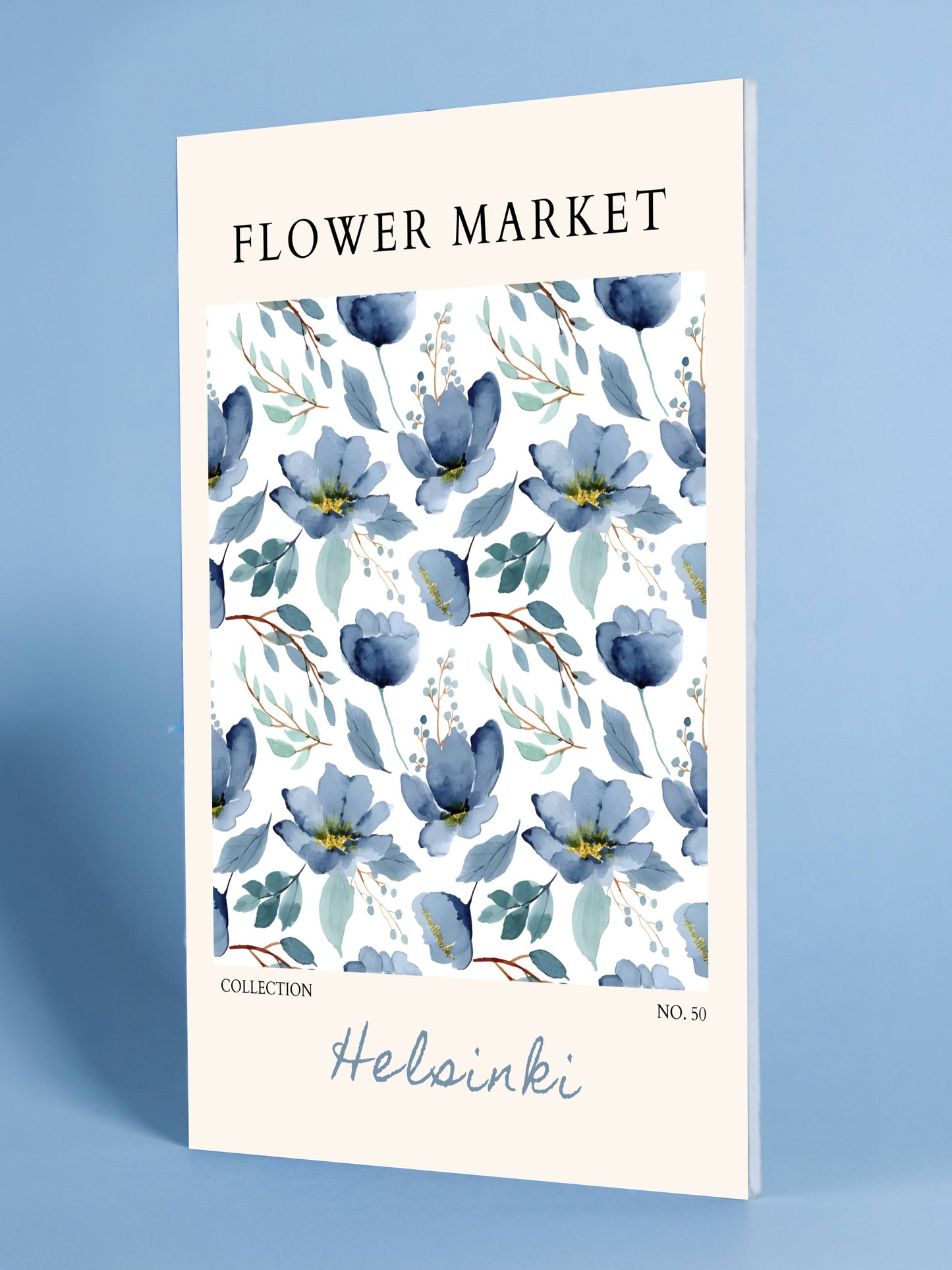 Helsinki Flower Market Poster – Blue Watercolor Floral