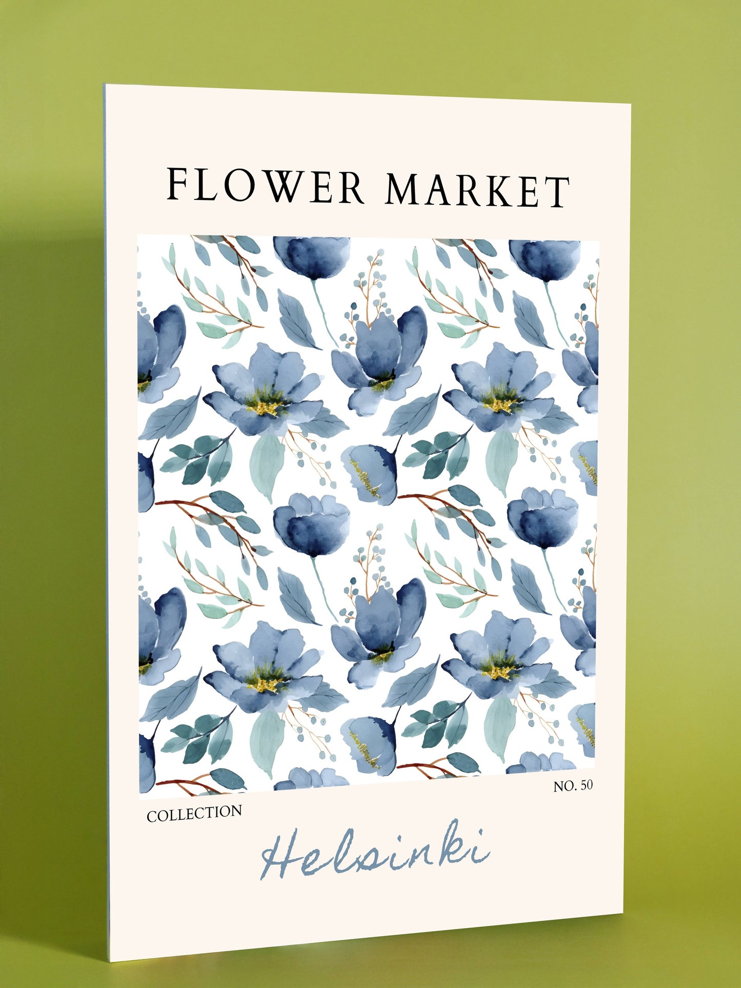 Helsinki Flower Market Poster – Blue Watercolor Floral