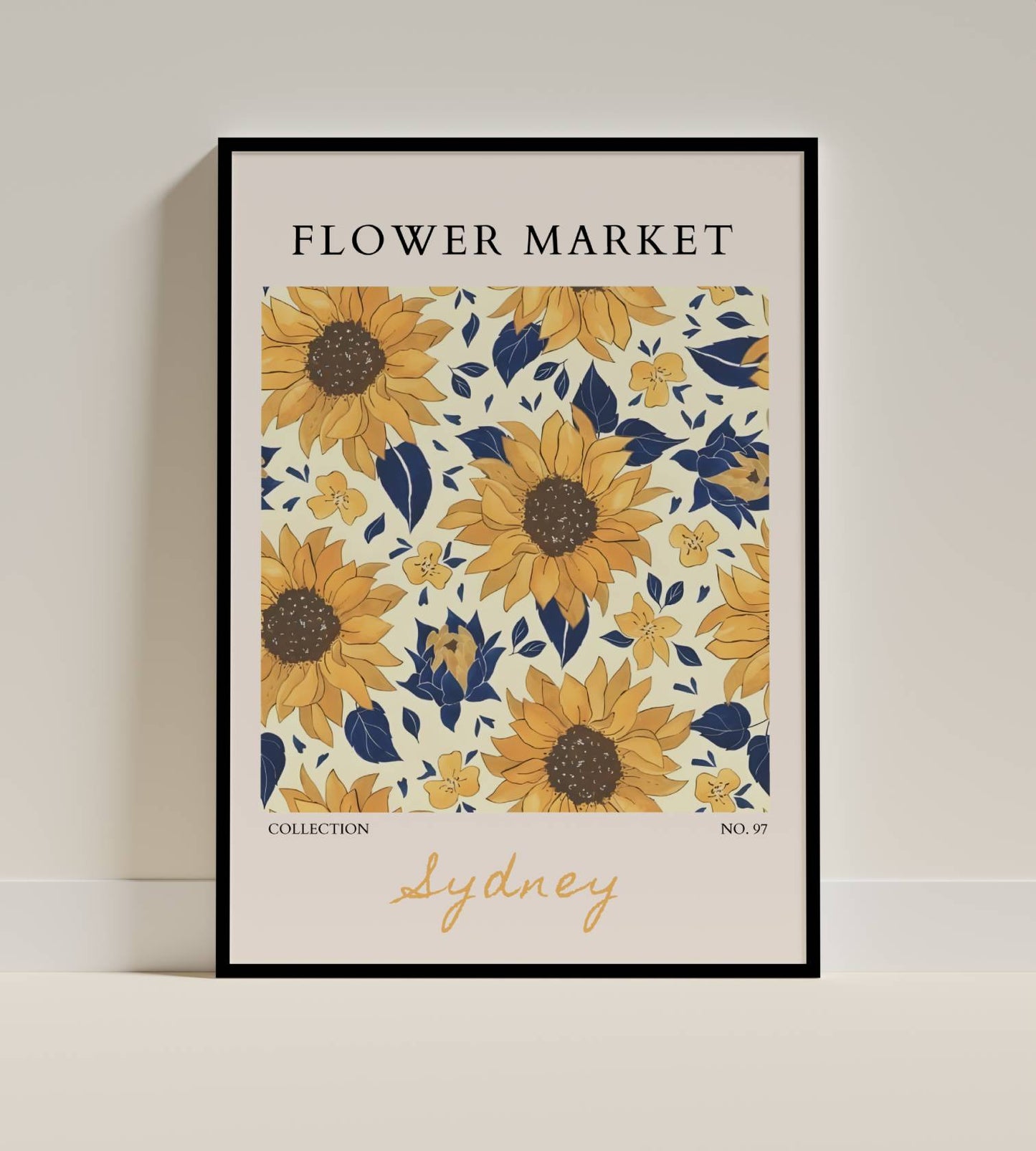 Sydney Flower Market Poster – Sunflower & Blue Floral