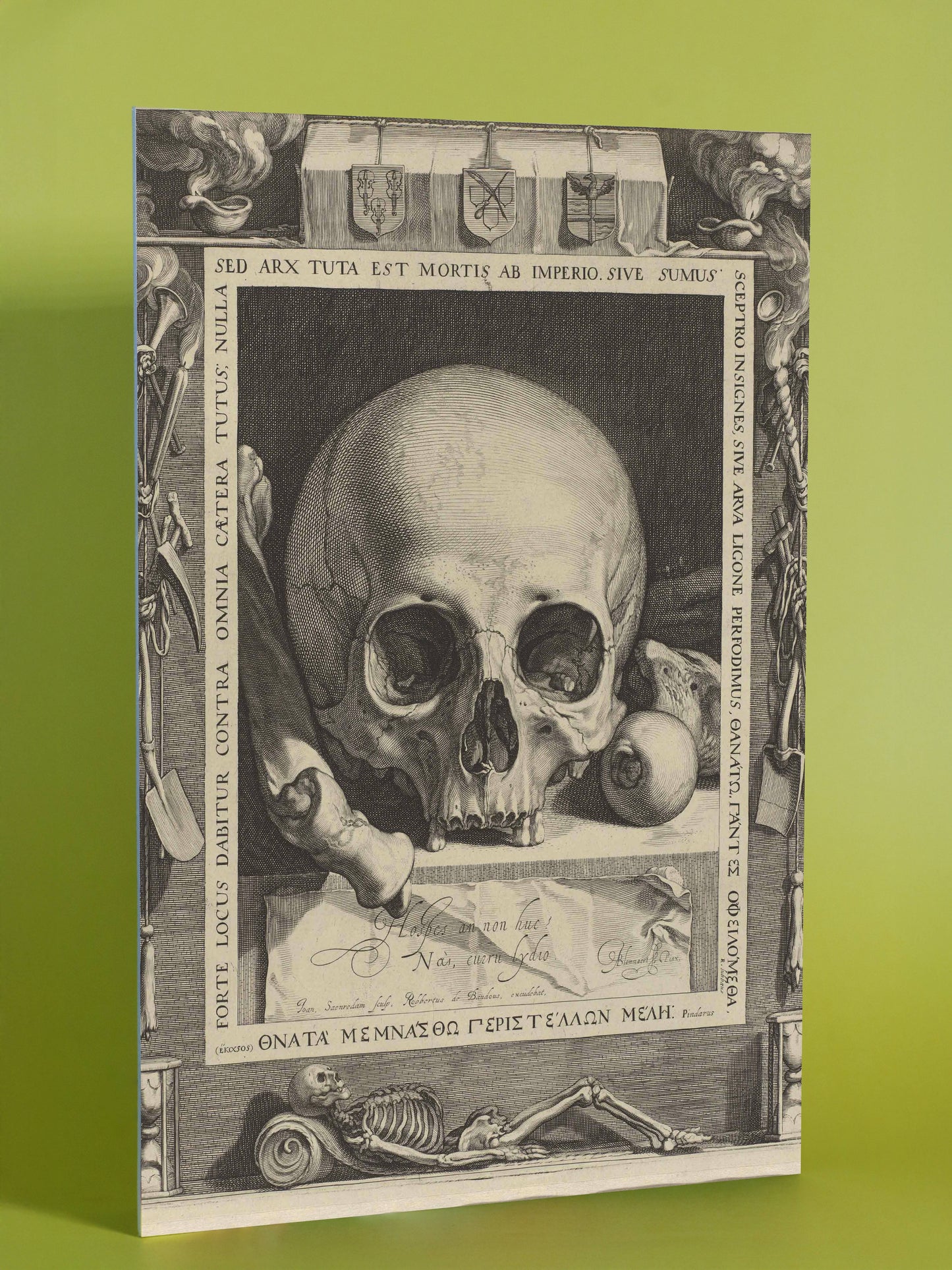 Memento Mori Skeletons & Latin Motto