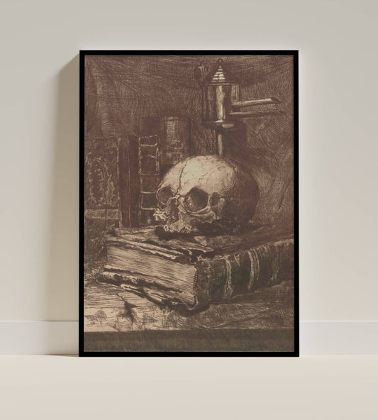 Vanitas Still Life with Skull and Books
