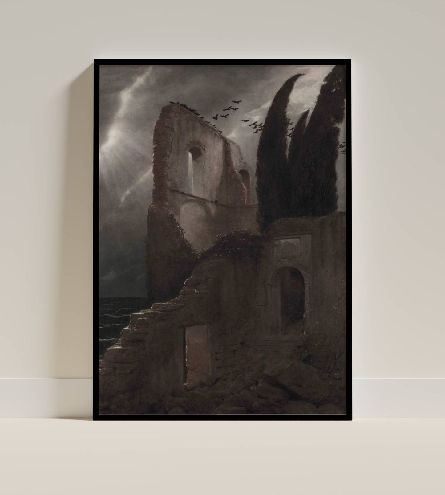 Romantic Ruins – Gothic Seascape with Birds